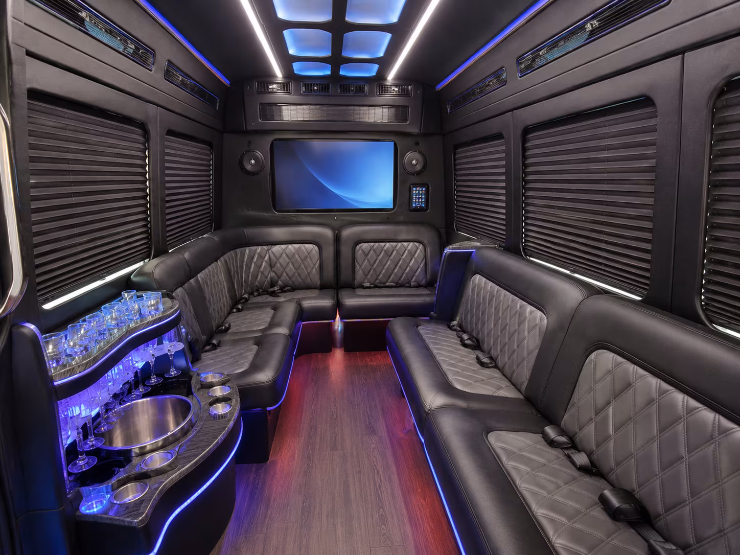 wyoming 18 passenger party bus inside